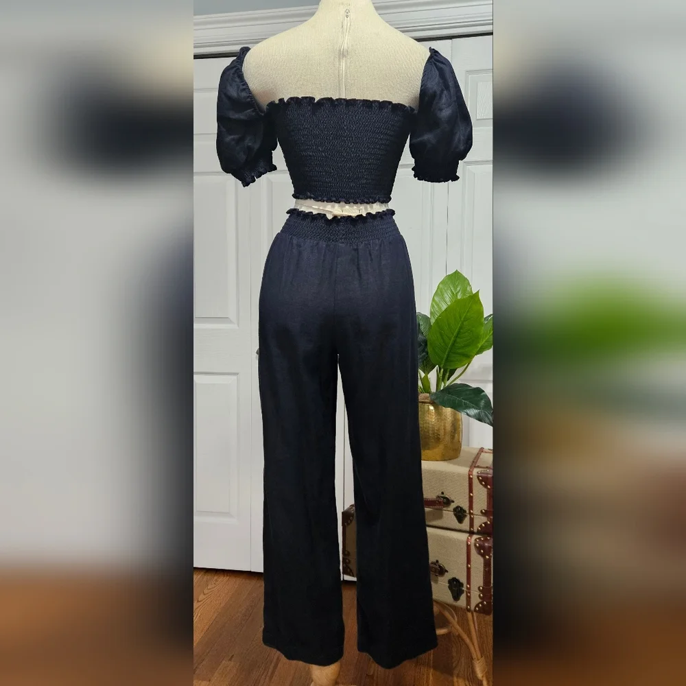 REFORMATION Mora Linen Effortless Summer Chic Crop Top & Wide Leg Pants SIZE XS.